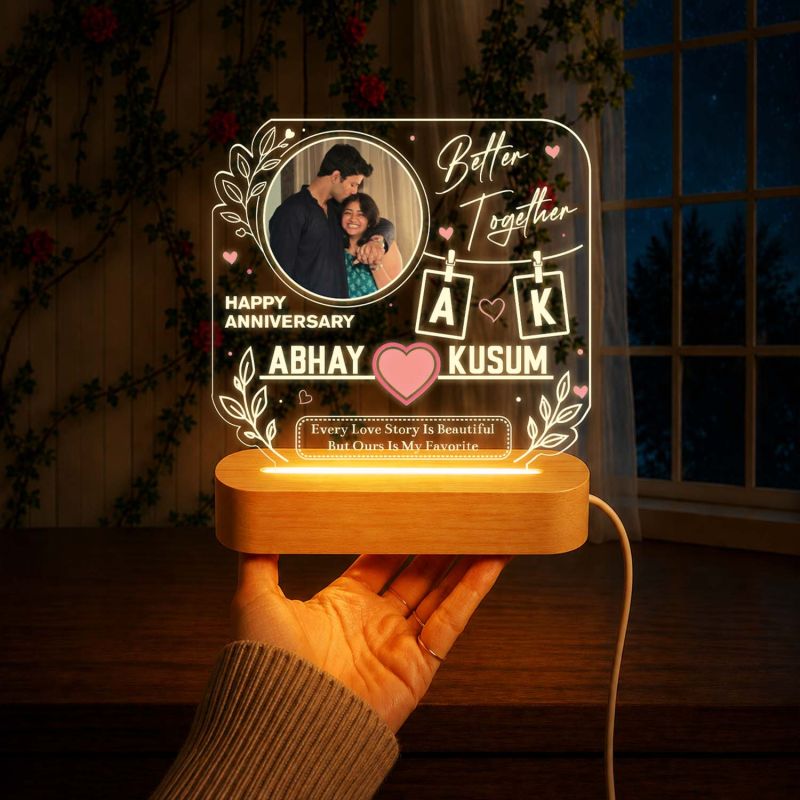 Personalized Anniversary Theme Photo Lamp for Couples Gift for Husband Wife, Anniversary, Valentine’s Day & Wedding Gift Warm White Lamp